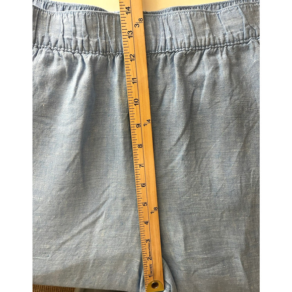 Cynthia Rowley Wide Leg Linen Cropped Pants Large Pull On Pockets Blue Coastal - Picture 4 of 14